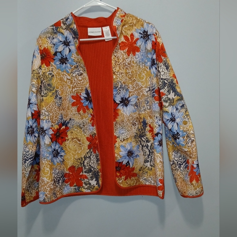 Floral Vibrant Orange Lining Open Front Shacket Womens 14 Lightweight Spring